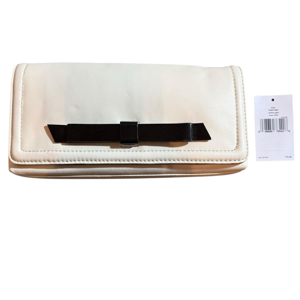 Kate Spade Chelsea Park Bone Color Clutch Keira with Black Bow Gold Card Slots
